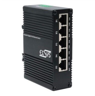 Exsys EX-62030MPOE miniaturowy 5-portowy przemysłowy Prepínač Gigabit PoE+ z zarządzaniem przez interfejs WWW