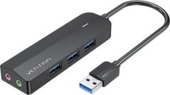 Vention Hub USB 3.0 z 3 portami, kartą dźwiękową i zasilaczem Vention CHIBB 0,15m Čierny