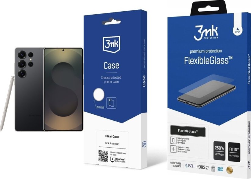 Samsung Galaxy S25 Ultra 12/256GB Czarny (SM-S938BZK) + FlexibleGlass + Etui Clear Case