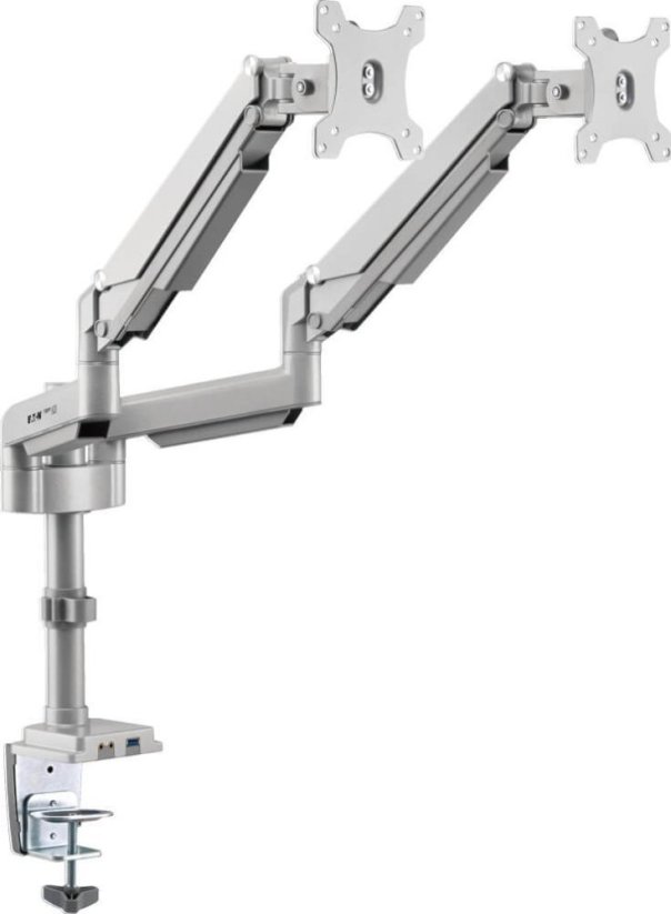 Eaton Eaton Tripp Lite Series Dual-Display Flex-Arm Mount for 17" to 32" Monitors - Clamp or Grommet, USB, Audio Ports - Befestigungskit (Spannbefestigung fur Tisch) - Voll beweglich - fur 2 LCD-Displays - Stahl - Silber - Bildschirmgrosse: 43.2-81.3 cm (1