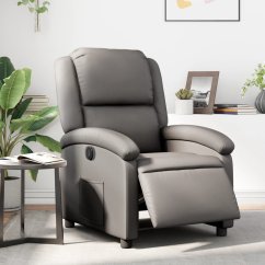 vidaXL elektrickýfotel rozkładany, Sivý, obity skórą naturalną Lumarko!