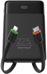 Charmast Powerbank Charmast W1202 PD3.0 3A 22,5W 10000 mAh z wbudowanymi kablami USB C / Lightning Čierny