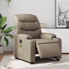 vidaXL vidaXL Rozkładany fotel masujący, elektryczny, cappuccino, ekoskóra