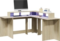 vidaXL Biurko z podświetleniem LED, dub sonoma, 152x152x91 cm