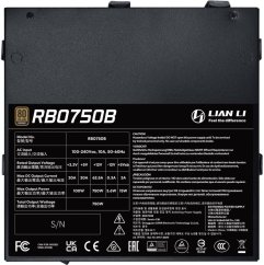 Lian Li RB Series 80 PLUS Bronze Zasilacz, częściowo modularny, PCIe 5.1, ATX 3.1 - 750 Watt, Čierny