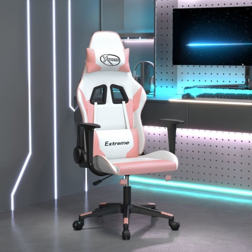 vidaXL vidaXL Fotel gamingowy, bielo-ružový, sztuczna skóra