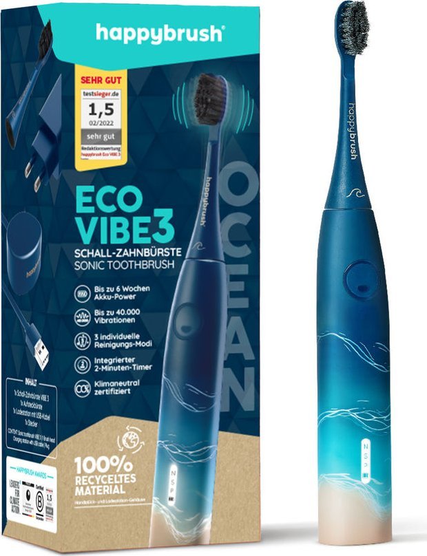 Happybrush happybrush Starter Kit Schall Eco VIBE 3 Ocean, electric toothbrush (blue/beige)