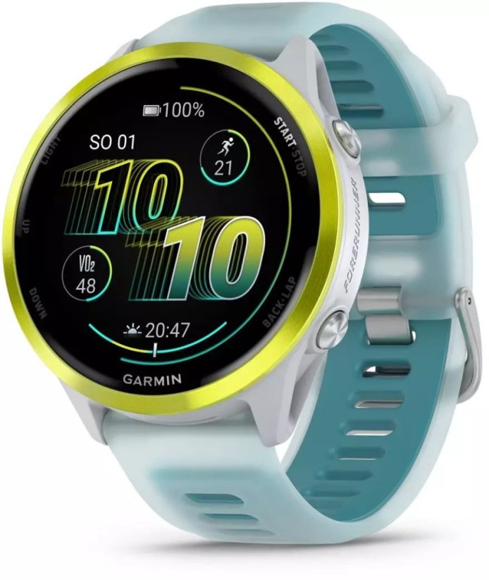 Garmin Forerunner 570 (47mm), Amp Yellow, Translucent Whitestone, Turqoise Band