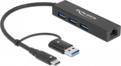 Delock 3 Port USB 3.2Gen1 Hub Gigabit LAN USB Typ-C o. Typ-A