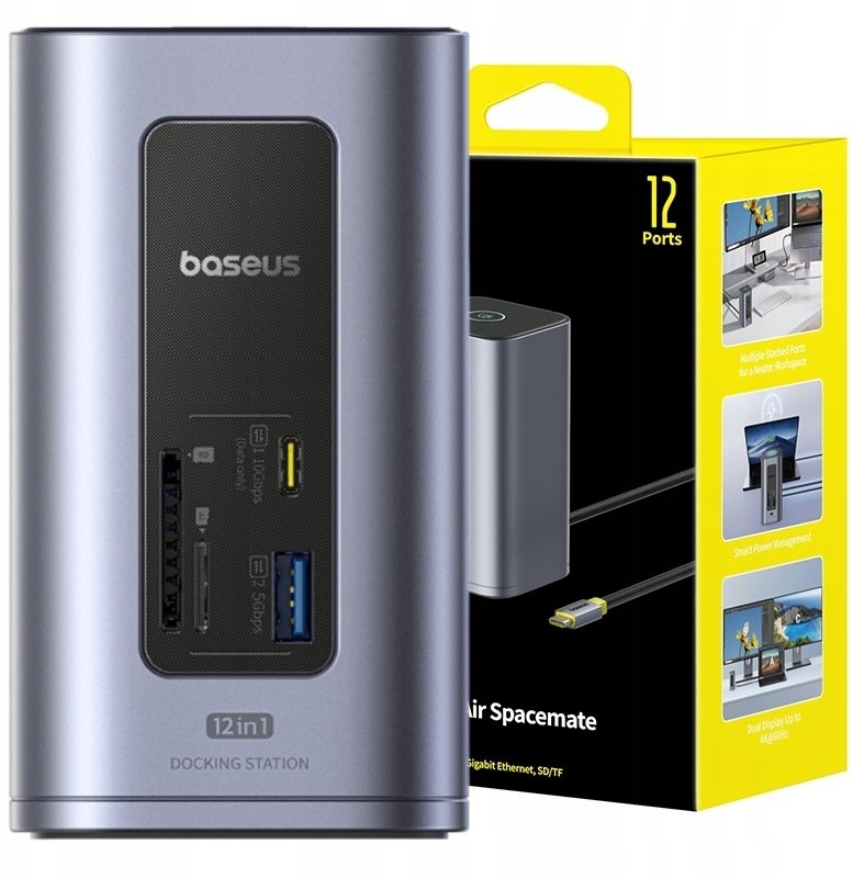 Baseus Baseus Air Spacemate 12w1 USB-C | 2xHDMI 4K@60Hz | 2xUSB-C 10Gb/s | 2xUSB-A 5Gb/s | 2xUSB-A (480Mb/s) |RJ45 | SD/microSD | 3.0 USB-C (PD) - szara