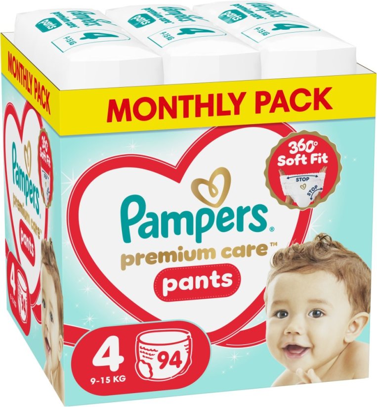 Pampers Pieluchomajtki Premium Care 4 9-15 kg, 94 szt.