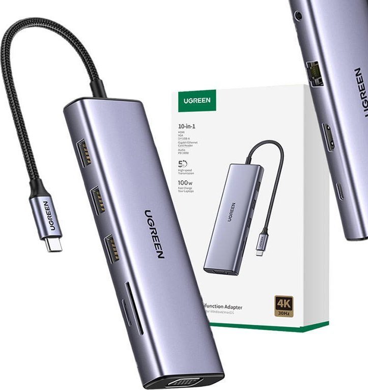 Ugreen CM498 1x RJ-45 1x SD 1x USB-C PD 1x HDMI  + 3x USB-A 3.2 Gen1 (15601)
