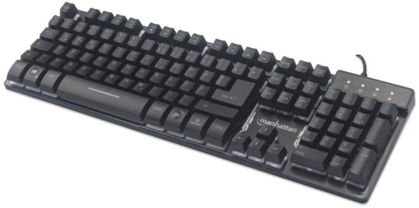 Manhattan MANHATTAN USB-Gaming-Tastatur Metallunterseite 12 Funktionstasten farbige LED-Hintergrundbeleuchtung 19 Anti-Ghosting-Tasten IPX4