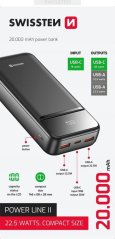 Swissten SWISSTEN, Powerbank, POWER LINE II, Li-Pol, 5/9/12V, do �adowania telefon�w i innych urz�dze�, 22013947, 20000mAh, Čierna