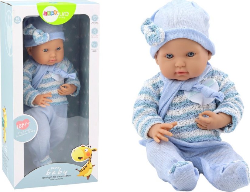 LeanToys Bábika Bobas Sweterek w Paski Czapeczka Szalik Modrý