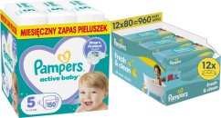 Pampers Pieluchy Active Baby 5, 11-16 kg, 150 szt. +960szt. chusteczek Freshclean