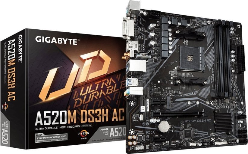 Gigabyte GIGABYTE A520M DS3H AC Mainboard, Sockel AM4, AMD A520, Micro-ATX, DDR4