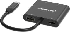 Manhattan MANHATTAN USB-C auf Dual-Monitor-Adapter zwei HDMI bis 4K60Hz USB-A 480 Mbit/s und USB Power Delivery 100W Ports Aluminium schwarz