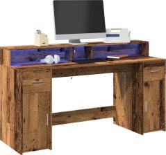 vidaXL Biurko z podświetleniem LED, stare drevo, 160x55x91 cm