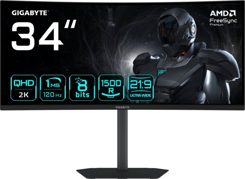 Gigabyte GIGABYTE GS34WQCA 86,36cm 34Zoll VA EDGE 3440x1440 WQHD 120Hz 300cd/m2 2xHDMI 2.1 1xDP 1.4