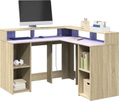vidaXL Biurko z podświetleniem LED, dub sonoma, 130x130x91 cm