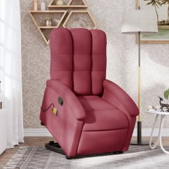 vidaXL vidaXL Podnoszony fotel masujący, rozkładany, bordowy, obity tkaniną