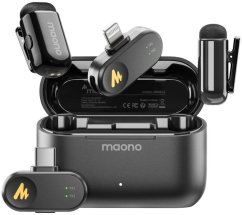 Maono maono Wave T1 Mini (USB-C &amp; Lightning + Charge Case) Black (Juodi) Belaidžiai Mikrofonai