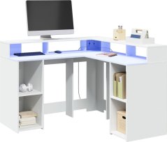 vidaXL Biurko z podświetleniem LED, biele, 130x130x91 cm