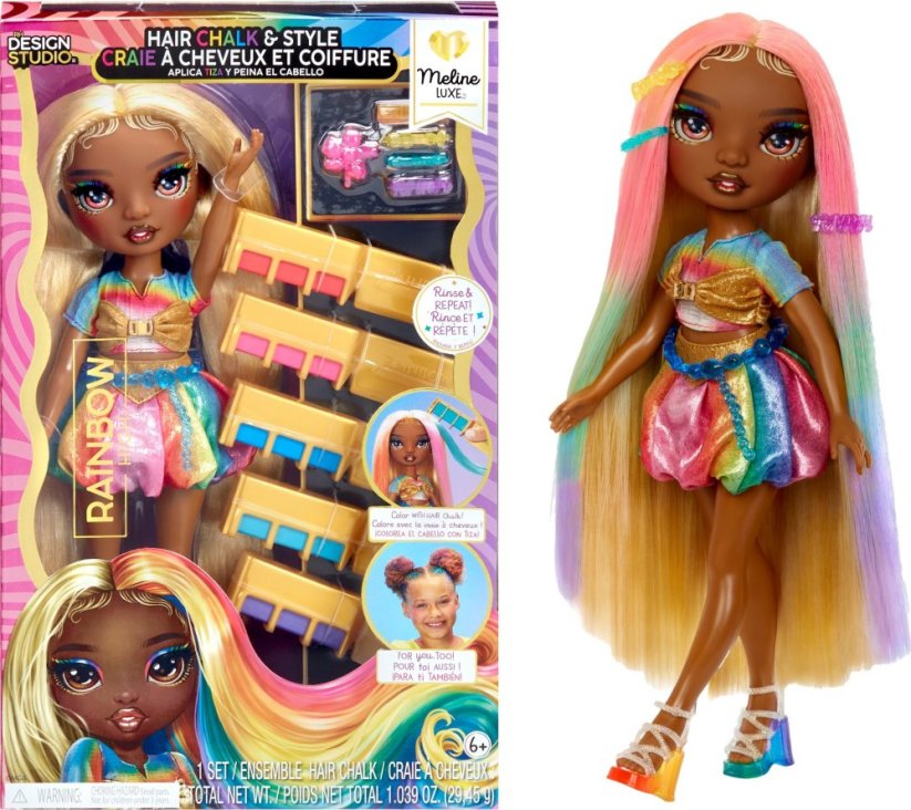 MGA Rainbow High Hair Chalk & Style Doll - Meline (Gold)