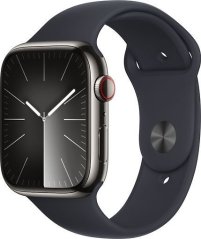 Apple Watch Series 9 GPS + Cellular, 45mm Koperta ze stali nierdzewnej w farbaze mocnego grafitu z paskiem sportowym w farbaze północy - M/L