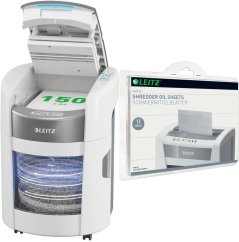 Leitz IQ OptiMax Autofeed Home Office 150 P-4 211 W + Arkusze do smarowania ostrzy niszczarki 12 szt.