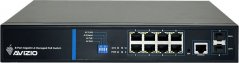 AVIZIO Zarządzalny Prepínač L2 (switch) 8 portów RJ45 PoE+ 1Gb/s + 2 porty SFP Uplink 1Gb/s + 1 port konsolowy RJ45 (budżet mocy 150W) AVIZIO