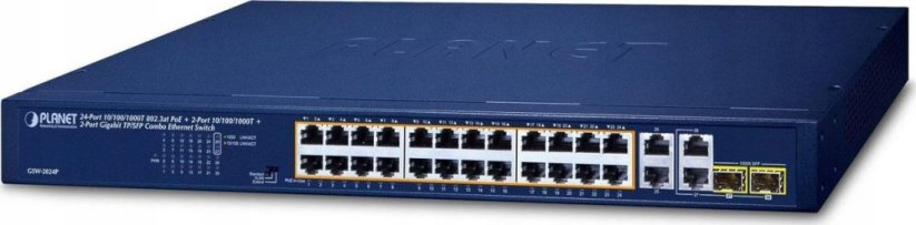 Planet PLANET 24-Port 10/100/1000T 802.3at Nie zarządzany Gigabit Ethernet (10/100/1000) Obsługa PoE 1U Modrý