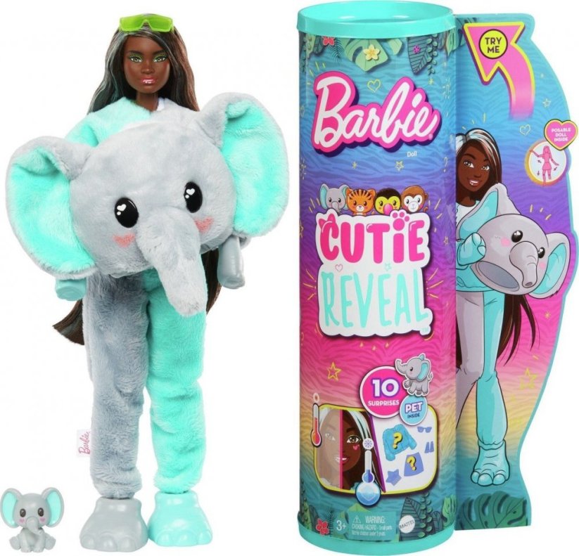 Mattel Cutie Reveal Słonik Bábika Seria Dżungla HPK98