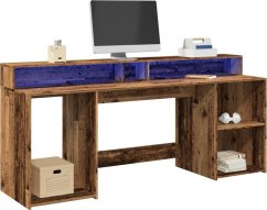 vidaXL Biurko z podświetleniem LED, stare drevo, 200x55x91 cm