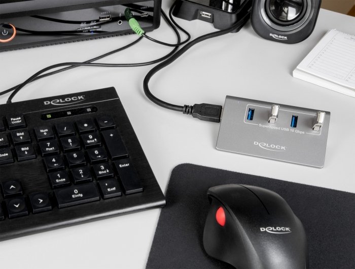 Delock Delock USB 3.2 Gen 2 Hub – 4 USB Type A Ports – 10 Gbps – Metal Case – Gray