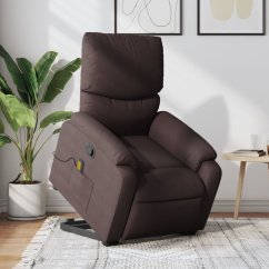 vidaXL vidaXL Podnoszony fotel masujący, rozkładany, tmavoHnedý, tkanina