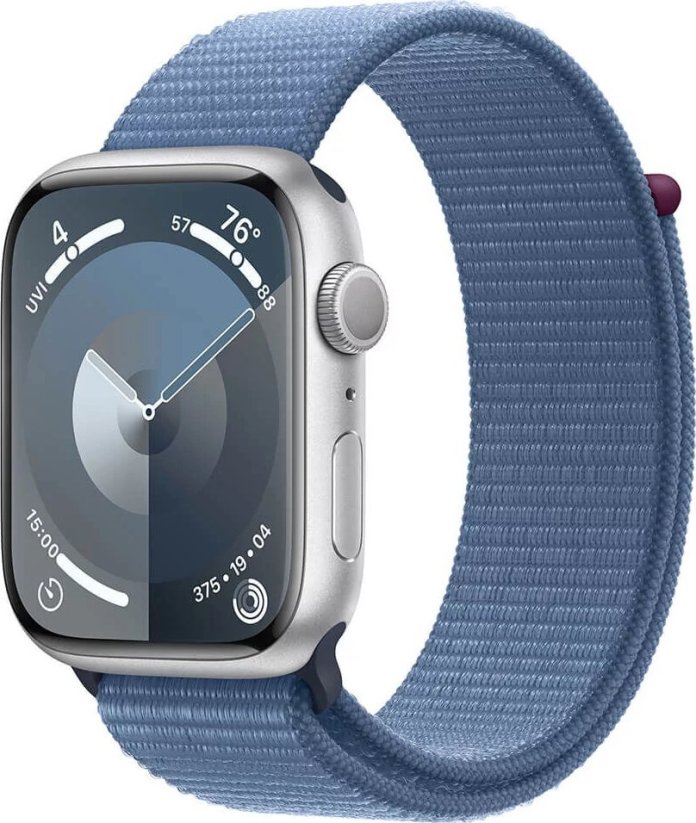 Apple Watch 9 45mm GPS Silver Alu Sport Loop Modrý  (MR9F3QP/A)