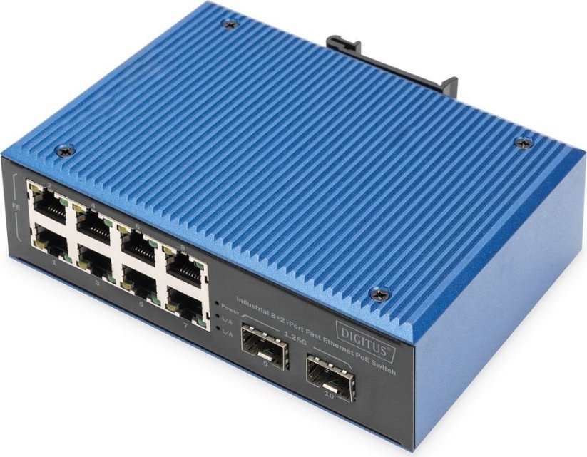 Digitus DIGITUS Industrial 8+2-Port Fast Ethernet PoE Switch 8 Port PoE FE RJ45 2 GE SFP Ports