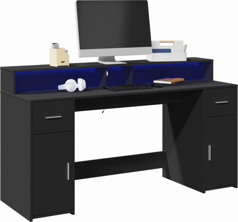 vidaXL Biurko z podświetleniem LED, čierne, 160x55x91 cm
