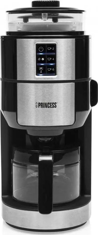 Princess Princess 249408 Grind and Brew Compact Deluxe, Drip coffee maker, 0.75 L, Coffee beans, Built-in grinder, 750 W, Stainless steel