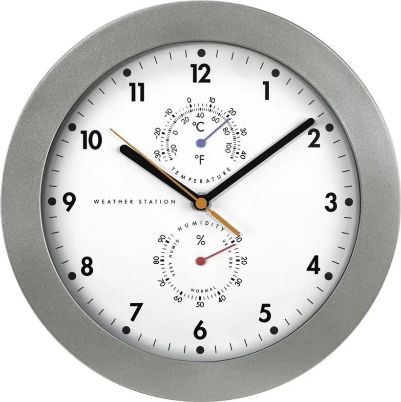 Hama 4ama DCF-Rad.Wallclock PG-300 30cm Thermo/Hygrom. silv. 186344