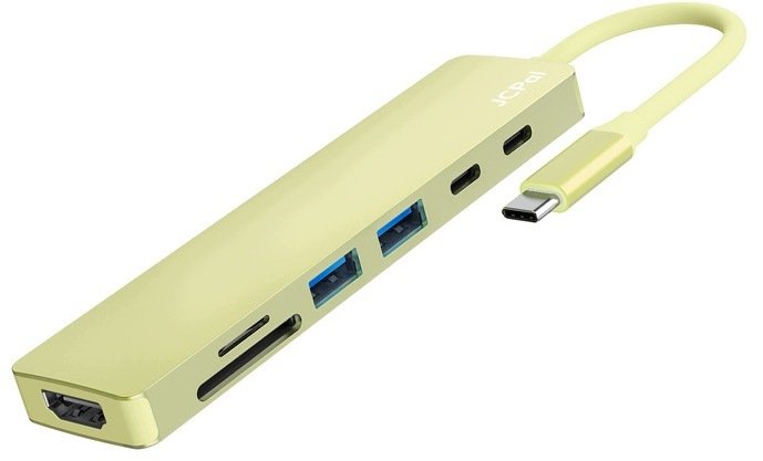 Jcpal Linx USB-C 7in1 - przejściówka USB-C (2 x USB-A 3.0 / USB-C 3.1 / HDMI 60Hz / czytnik kart micro/SD / PD 100W) žltá (JCP6364)