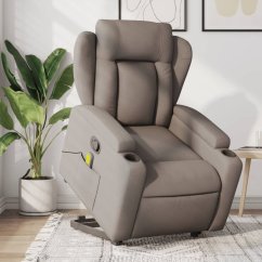 vidaXL vidaXL Podnoszony fotel masujący, rozkładany, farba taupe, tkanina