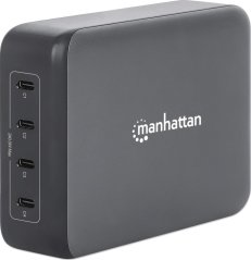 Manhattan MANHATTAN 4-Port GaN USB Power Delivery-Ladestation PD 3.1 Vier USB-C PD-Ports mit bis zu 140W pro Port 240 W Gesamtleistung schwarz