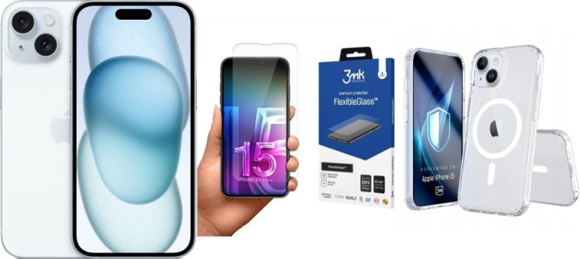 Apple iPhone 15 256GB Blue (MTP93) + FlexibleGlass + Etui Armor MagCase
