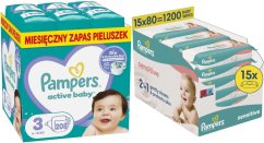 Pampers Pieluchy Active Baby 3, 6-10 kg, 208 szt. +1200szt. chusteczek Sensitive
