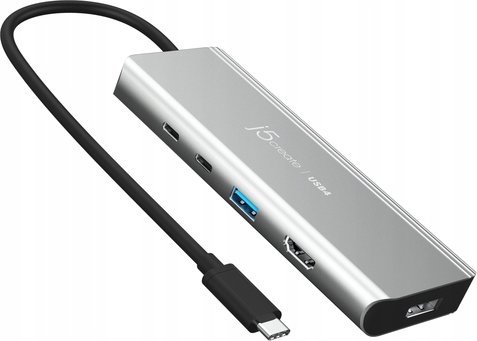 j5create j5create JCD401 USB4™ Dual 4K Multi-Port Hub, Silver, Wired, USB 3.2 Gen 2 (3.1 Gen 2) Type-C, 85 W, Silver, 10 Gbit/s, 4K Ultra HD