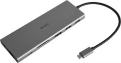 Deltaco 12-in-1 USB-C jungčių stotelė DELTACO, Triple display, 4K UHD 60 Hz, PD 85 W, silver / USBC-HDMI27 / 1902422