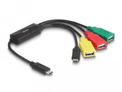 Delock 4 Port USB 2.0 Cable Hub USB Type-C to 3 x USB-A female + 1 x USB-C male, USB Type-C, 3 x USB-A female + 1 x USB-C, 0.3 m, Multicolour